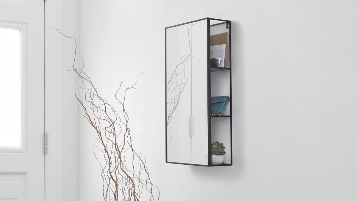 mirror with shelves