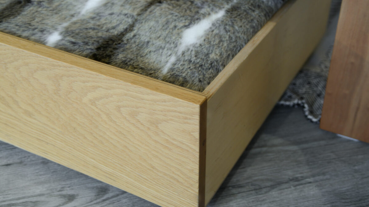 wheeled underbed storage drawer with oak front panel