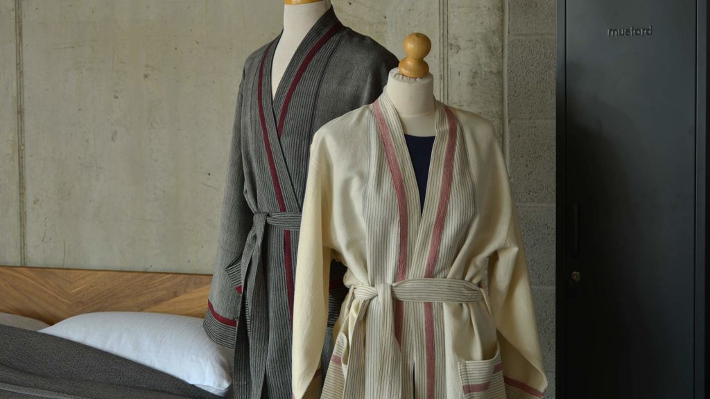 unisex cotton robes in grey and ivory