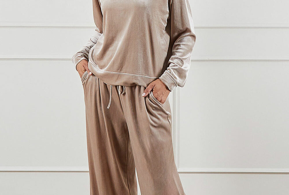 velour top and bottoms champagne portrait