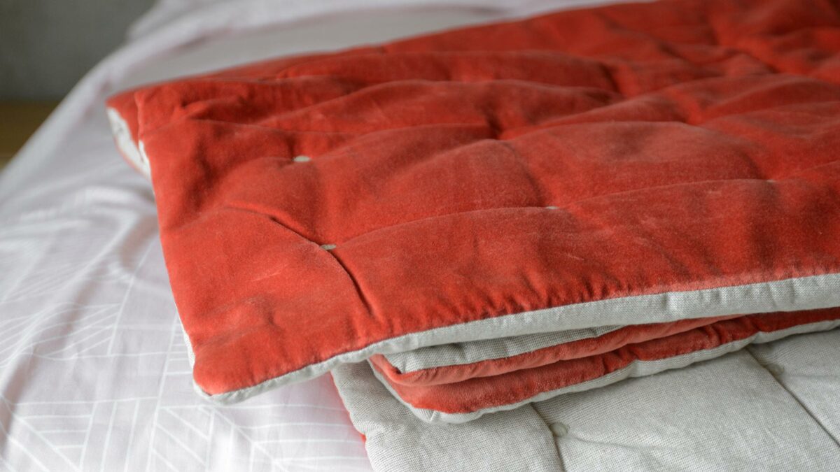 velvet and linen reversible quilt deep coral velvet