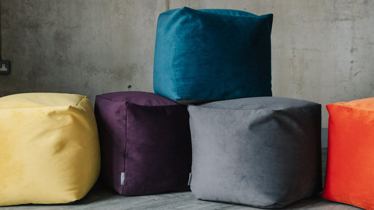velvet covered beanbag stools in 5 colours