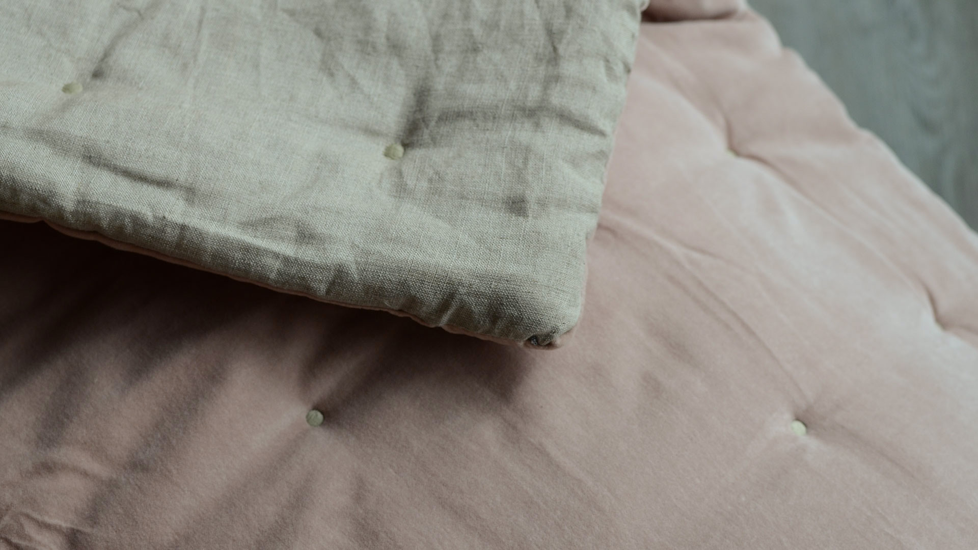 Velvet And Linen Reversible Quilt Blush Pink Natural Bed Company