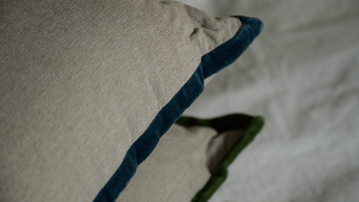 velvet trim cushion close up detail