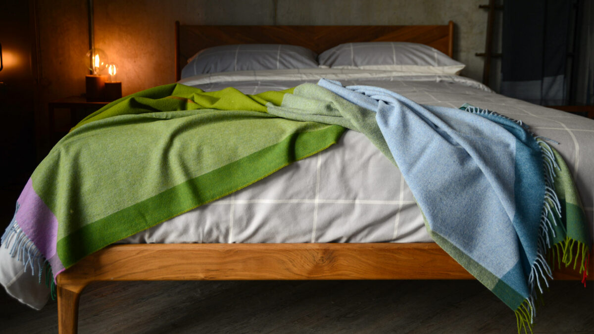 green and blue colour block throw