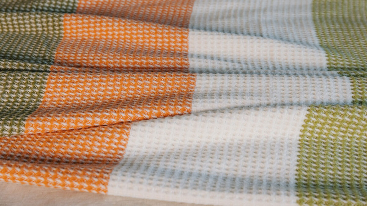 waffle blanket detail green and orange