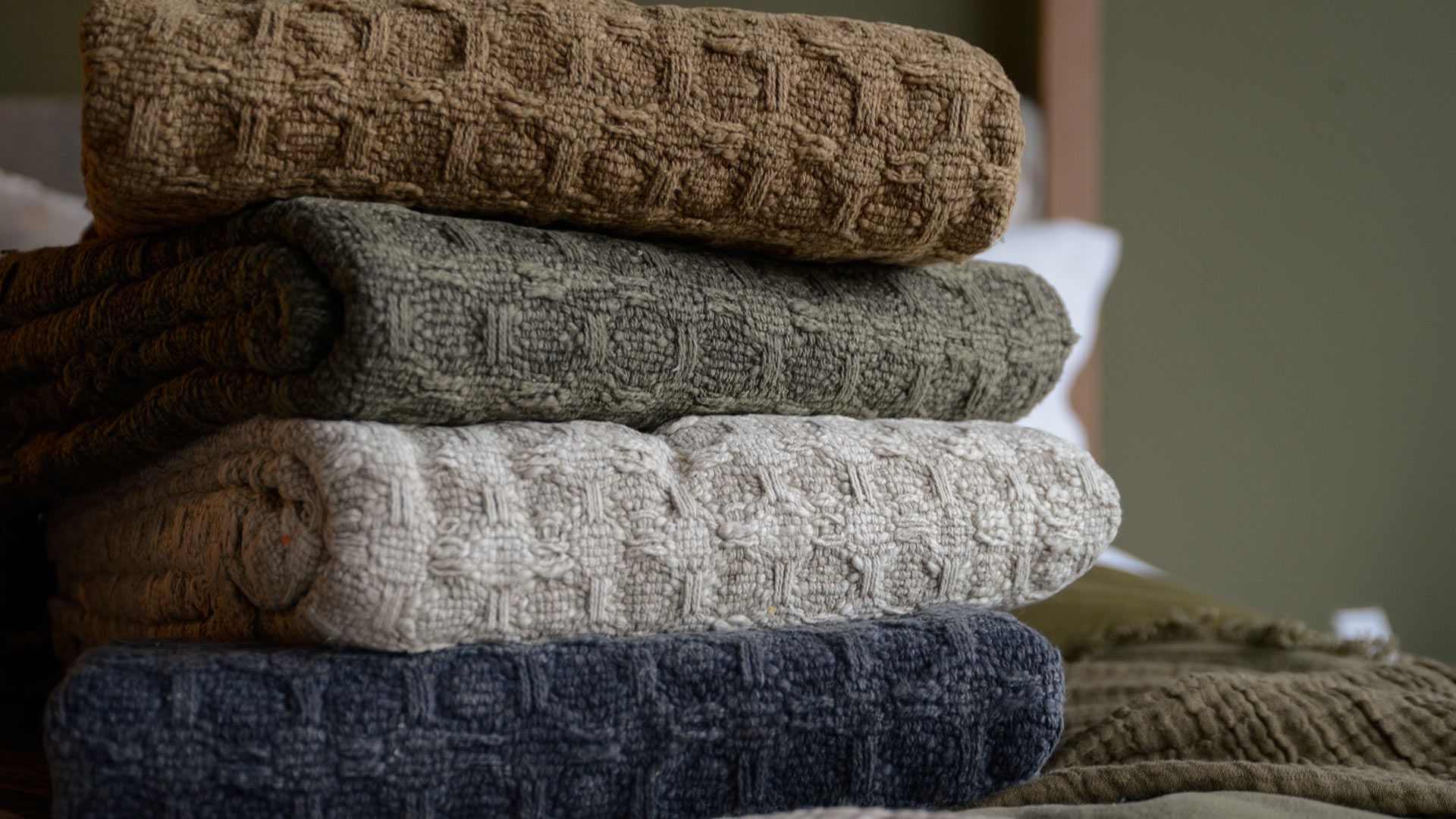 Fringed Waffle Throws Muted Colours
