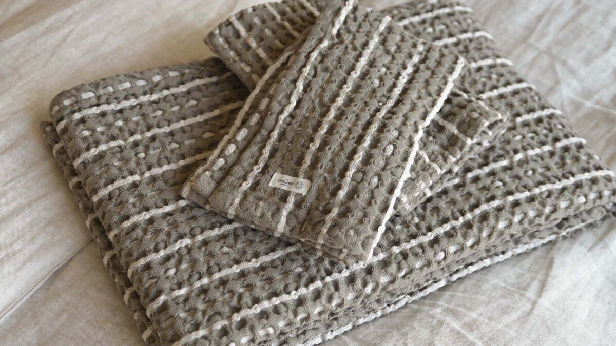 Organic Cotton Waffle Stripe Towels