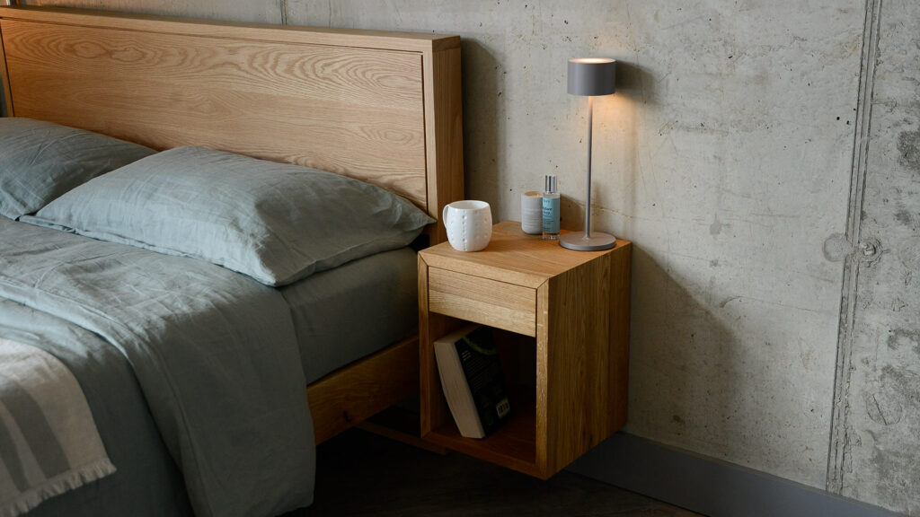 wall mounted oak small cube table side view
