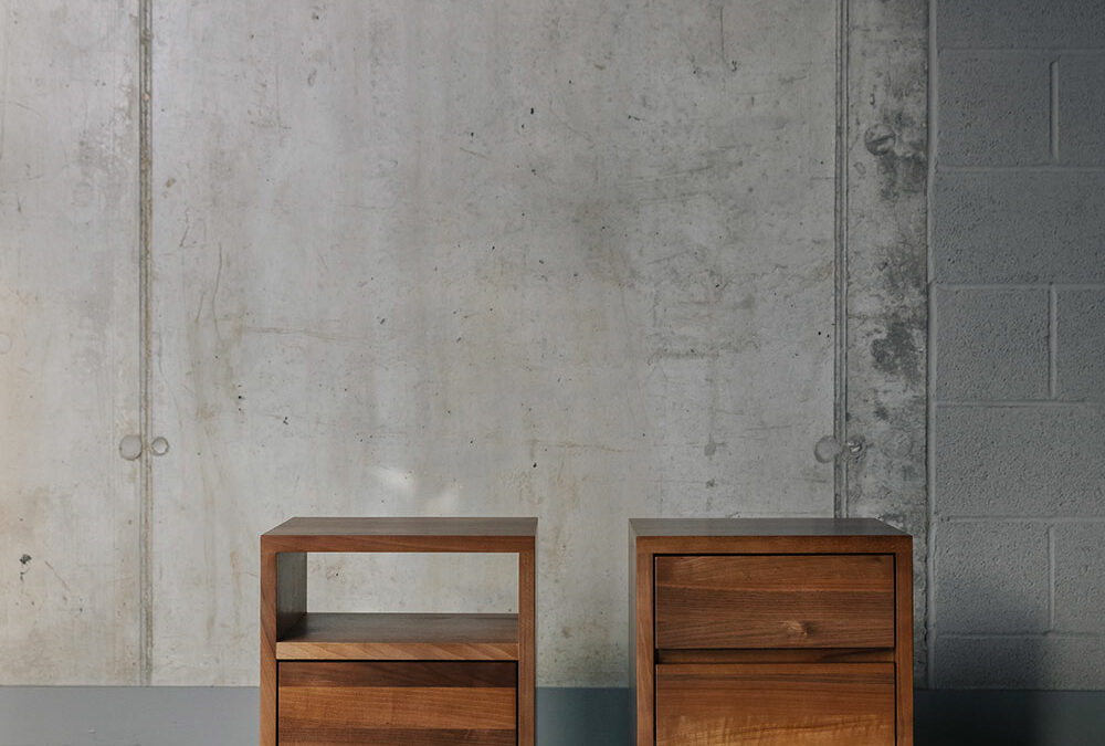 solid walnut wood two drawer bedside tables with open shelf either at the top or the bottom