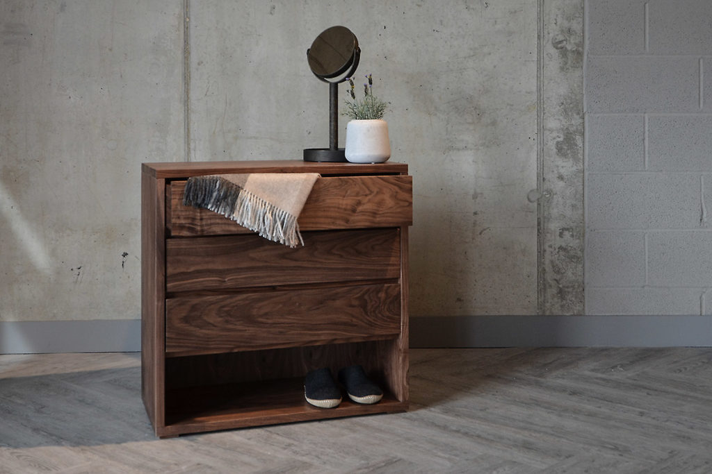 Cube 3 drawer chest in walnut