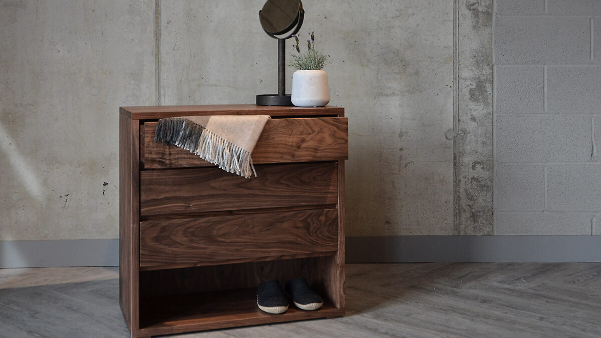 Cube 3 drawer chest in walnut