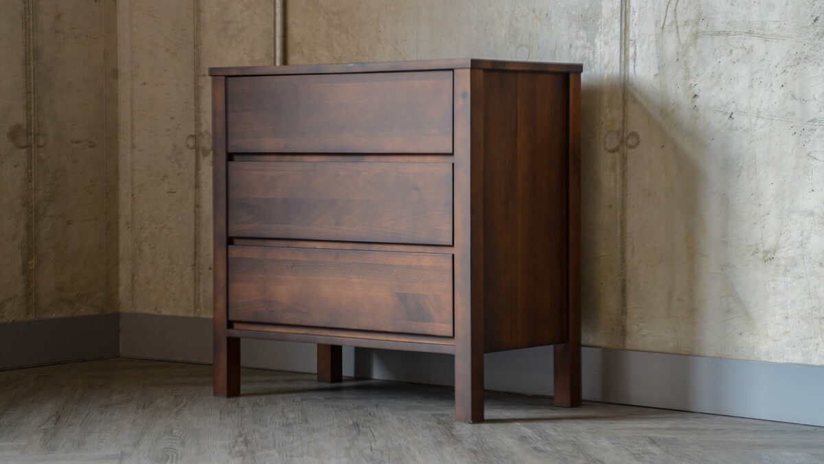 walnut 3 drawer chest smoked finish