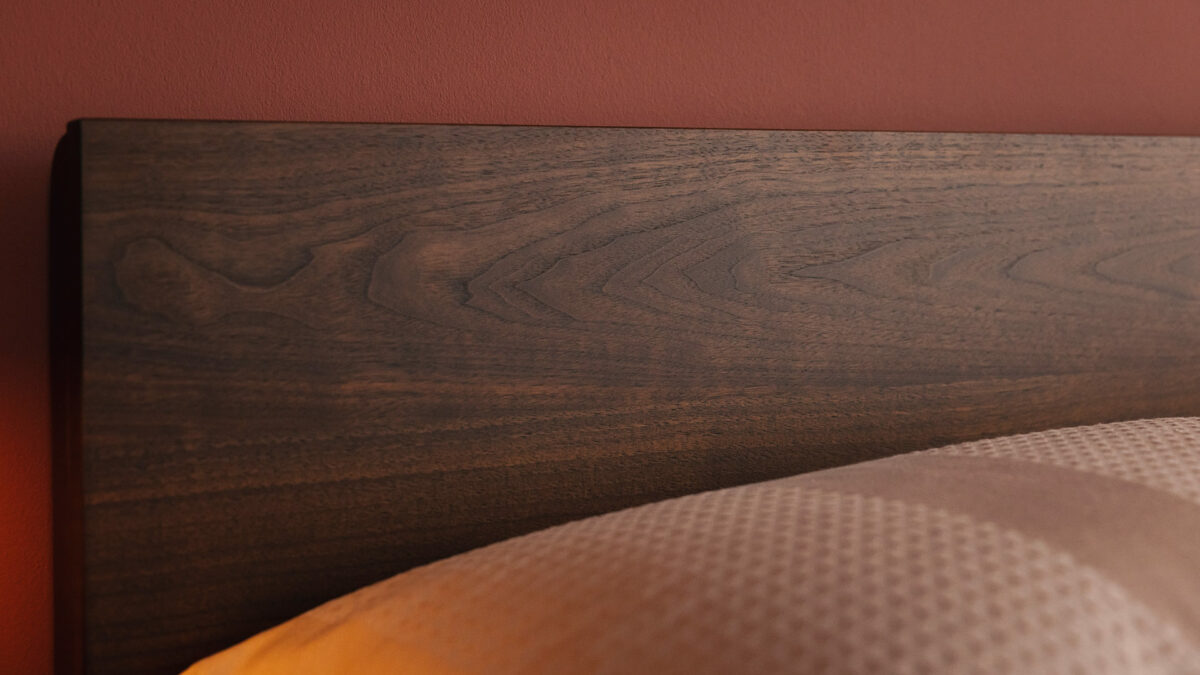 walnut Malabar headboard detail smoked finish