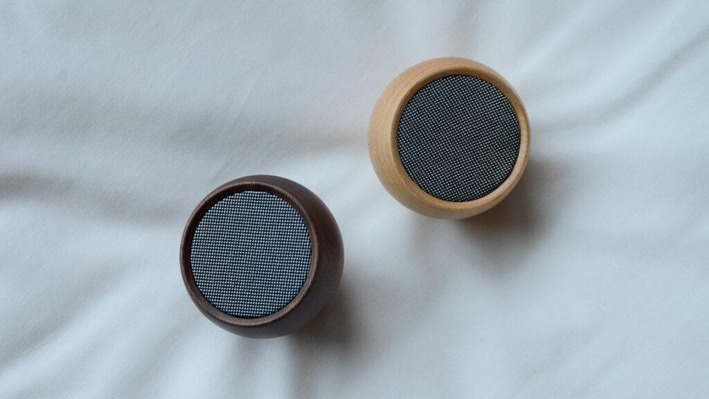 mini bluetooth wooden speakers in walnut and maple