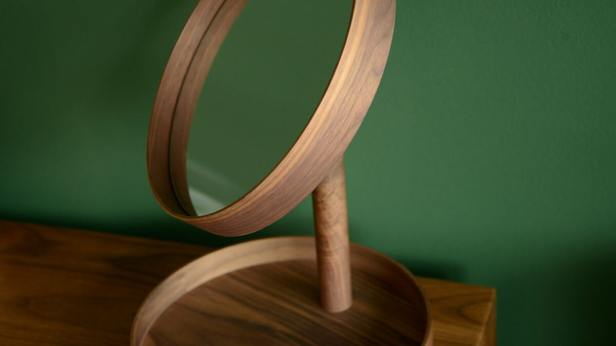 walnut wood adjustable vanity mirror with tray