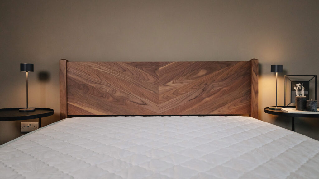 walnut chevron headboard front detail Dalston