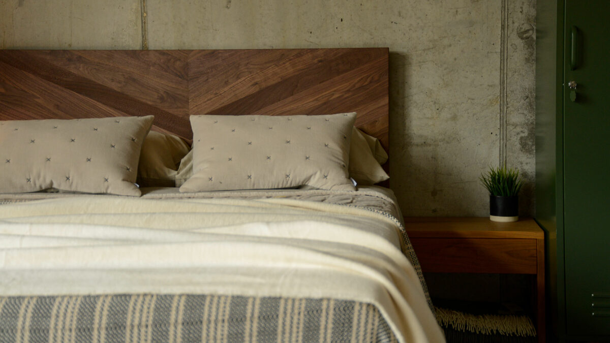 Chevron pattern headboard handmade in solid walnut