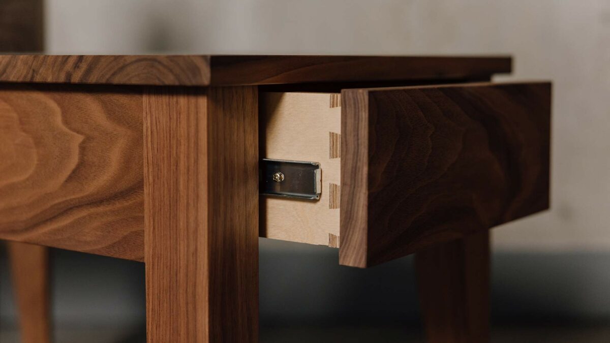 walnut cochin bedsde table drawer detail