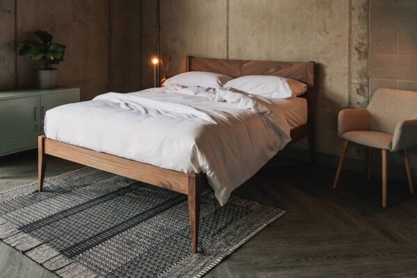 walnut dalston bed with white bamboo rich bedding