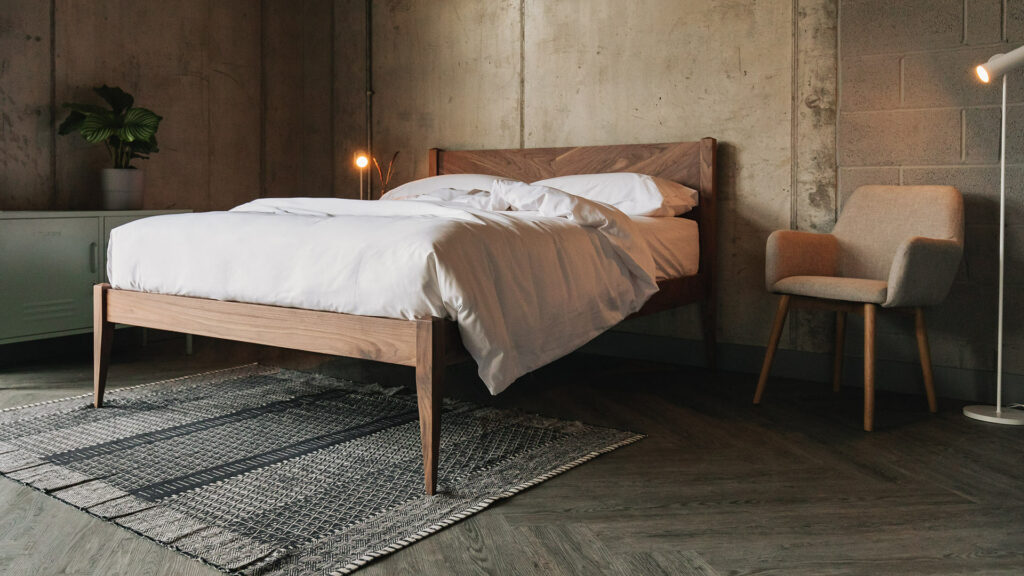 walnut dalston bed with white bedding
