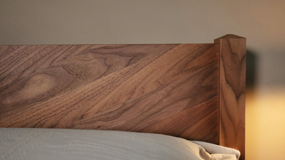 Dalton classic bed in walnut with chevron headboard