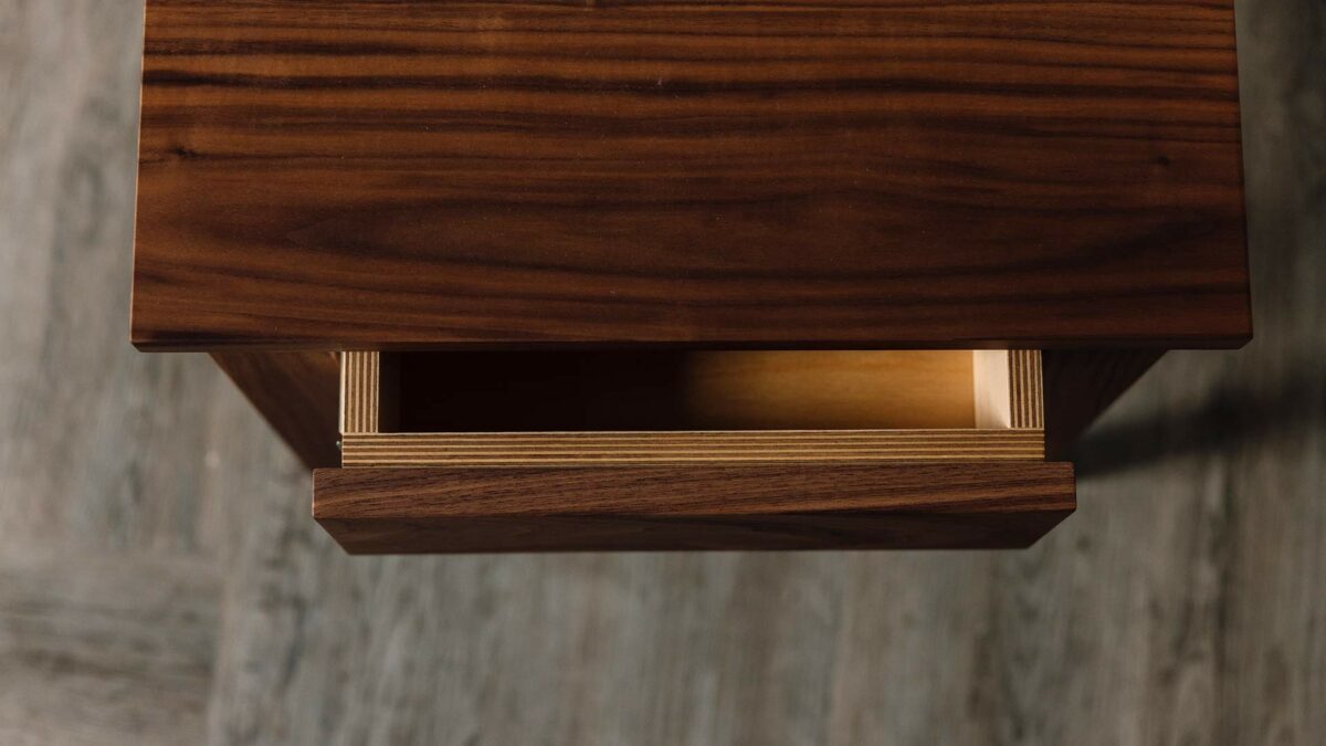 walnut drawer table cochin open drawer from above