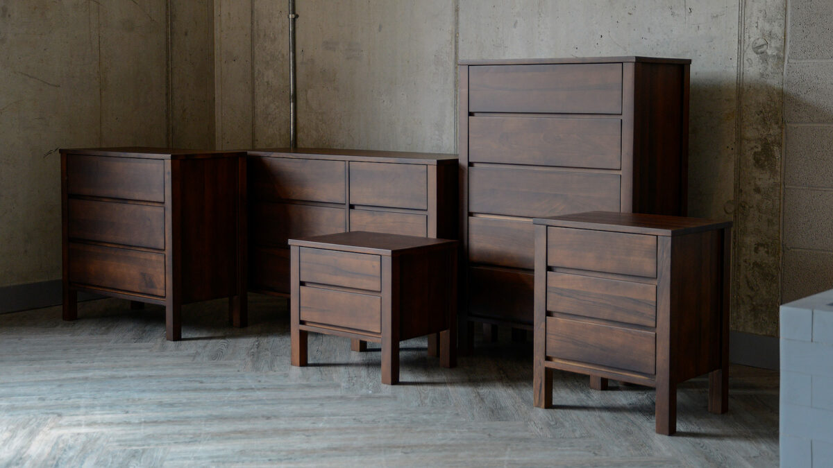 walnut drawer units with smoke finish