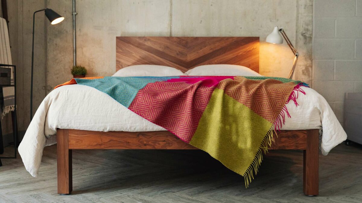walnut hathersage with bright colour block throw