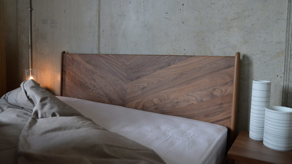 Walnut Hoxton Bed Headboard - Detail of the hand-crafted Chevron Design made from a choice of solid woods.