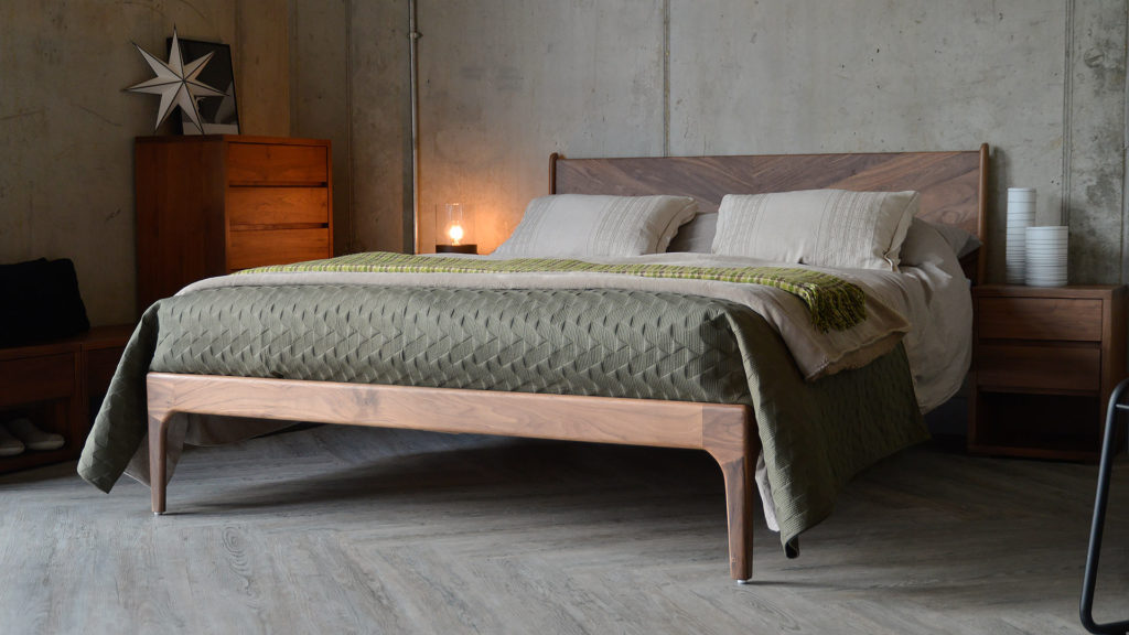 We hand make our Hoxton midcentury style wooden bed from a choice of solid woods and in a range of sizes.