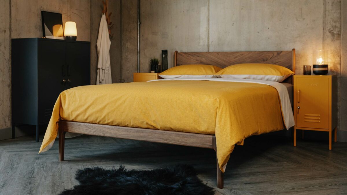 walnut hoxton with diamonds print duvet set in turmeric yellow