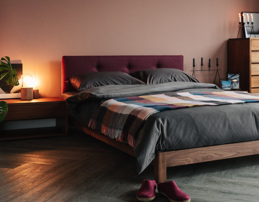 walnut iona bed with lockers and walnut bedsides