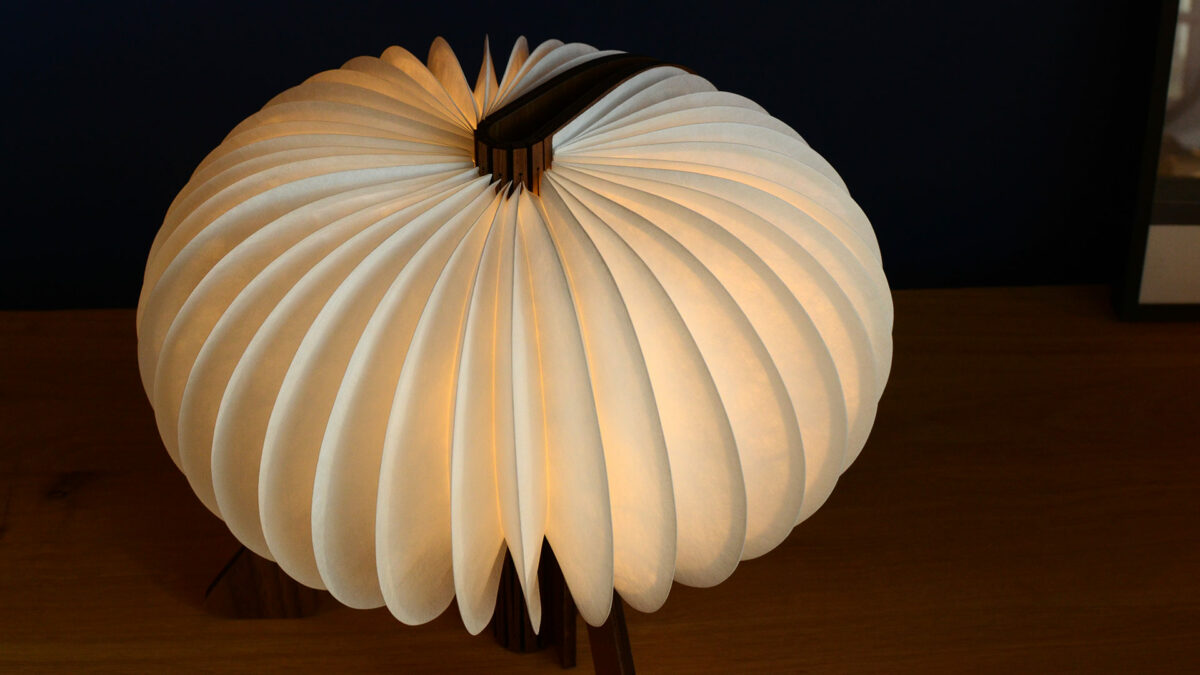 walnut lamp R design warm light above