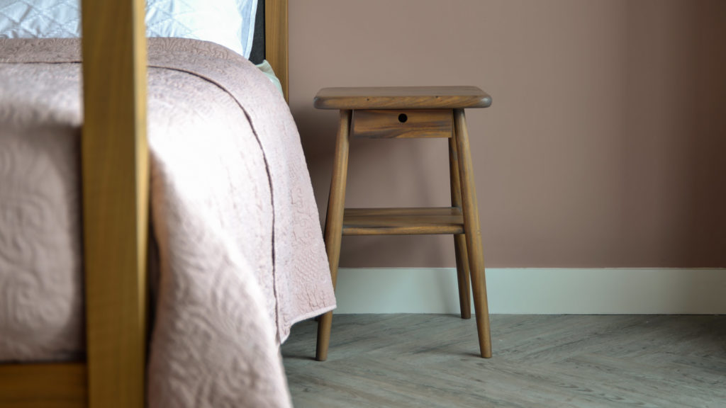 Walnut Look Side Table - mid century look bedside tables