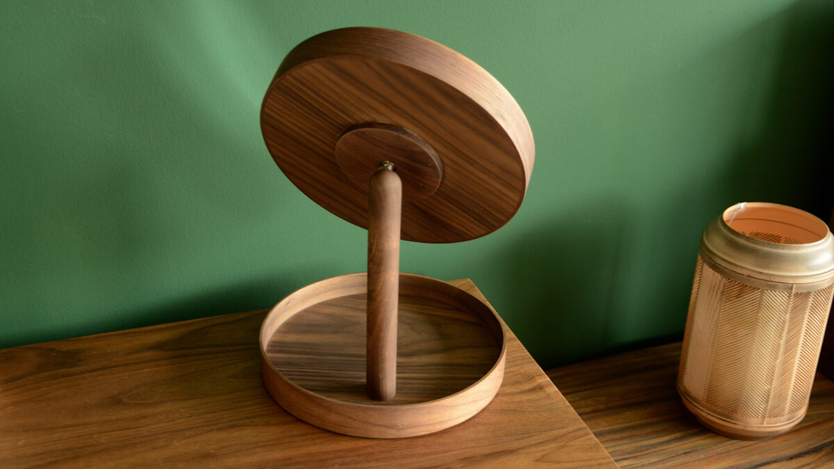 walnut mirror with angled frame