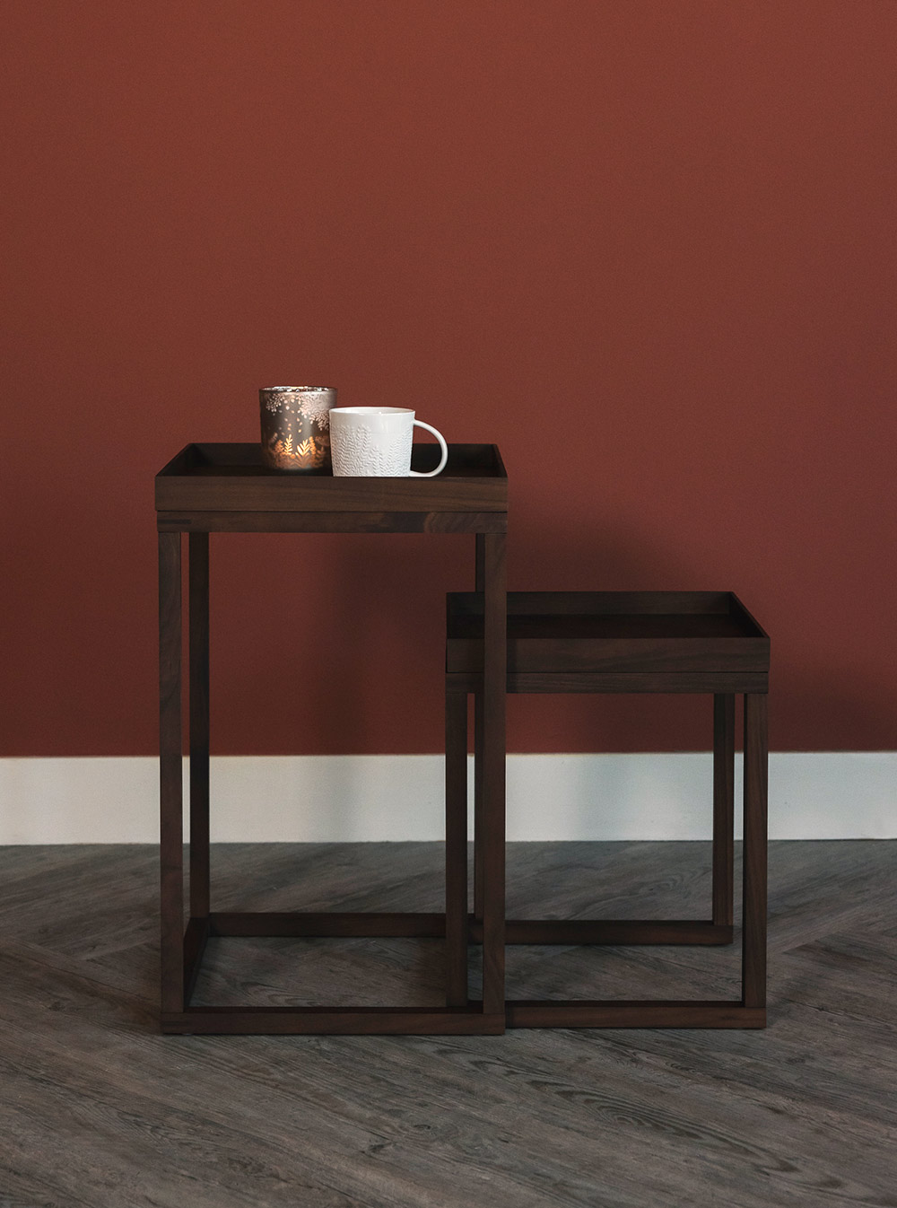 Modern Walnut Nest of Tables