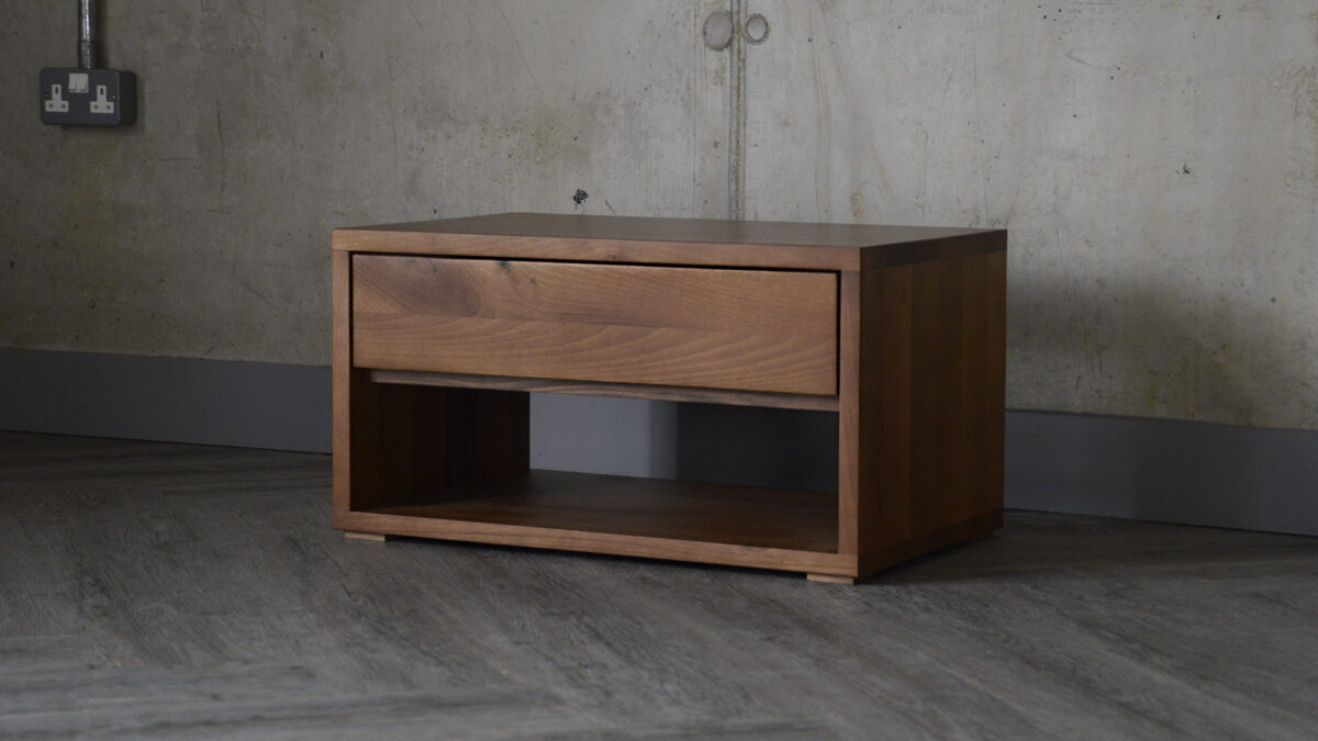 One drawer Black Lotus Cube unit in walnut.