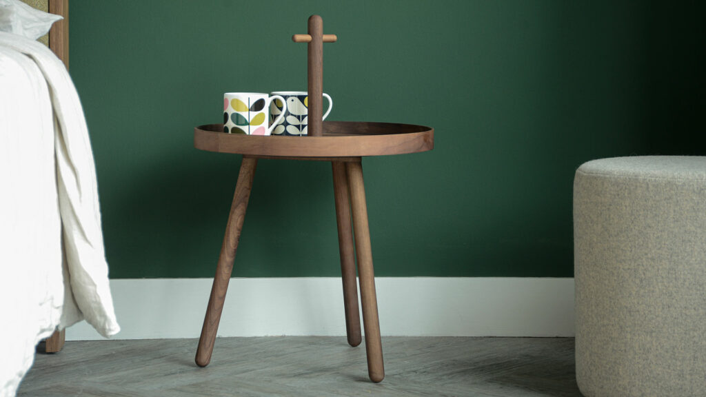 walnut wood tray table with handle