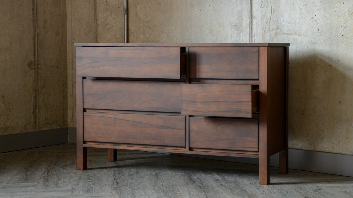 walnut wide 6 drawer chest smoked lacquer finish