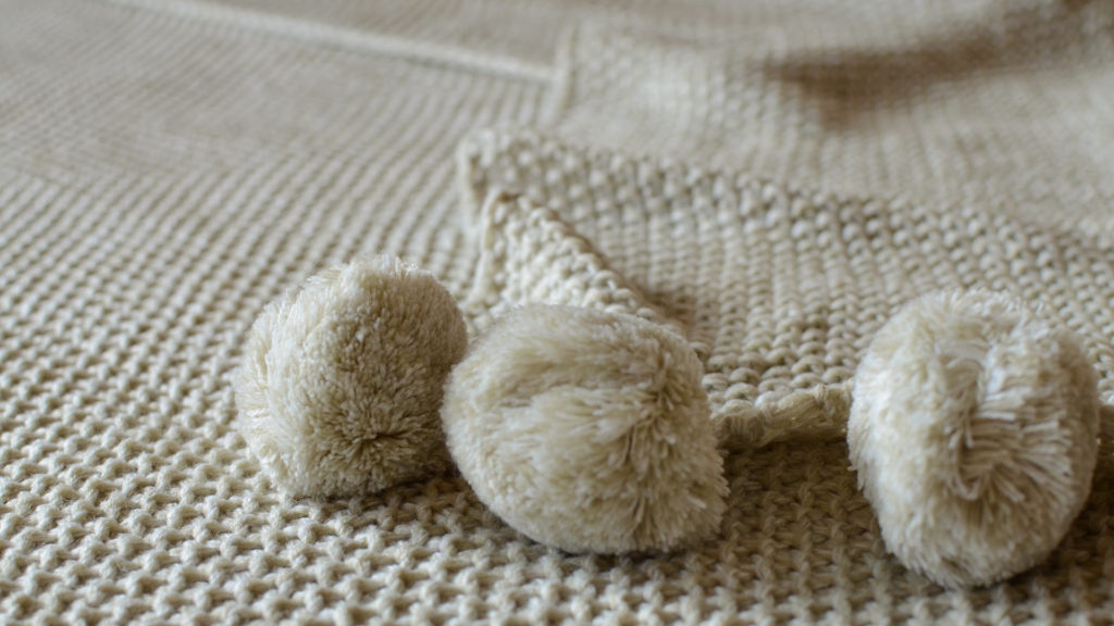 Biscuit Pom Pom Knitted Throw