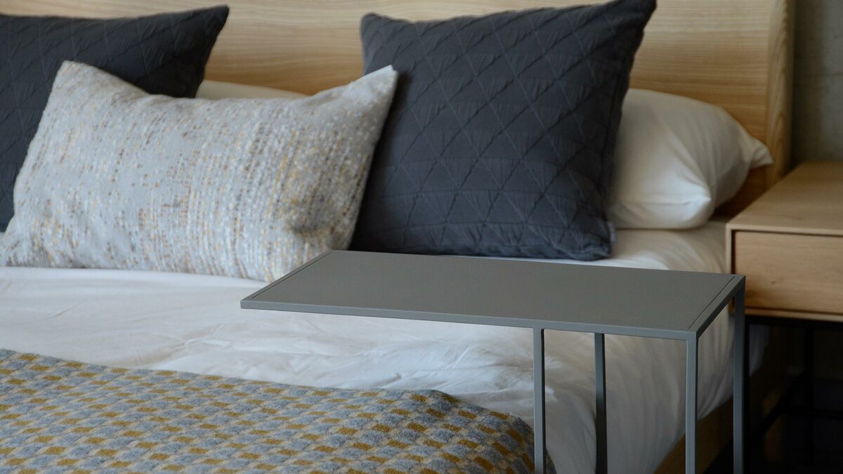 warm grey metal side table top