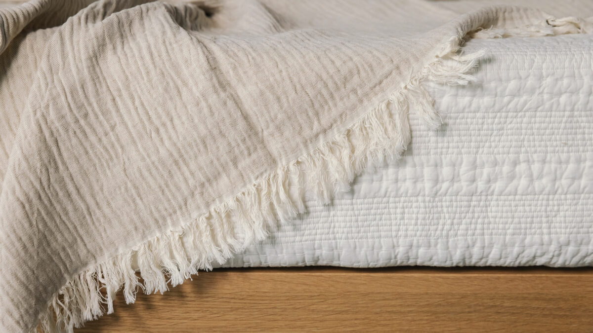 warm stone fringe throw detail