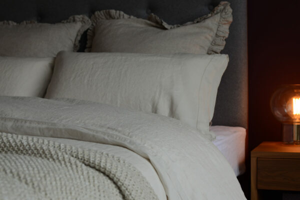 vintage wash-linen-limestone-bedding-with-also-home-linen-cushions