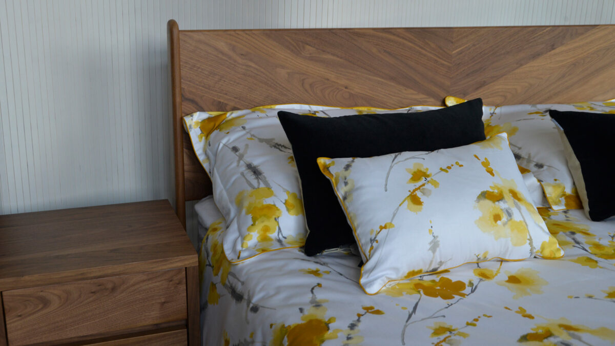 watercolour floral print ochre flowers in duvet set and cushion