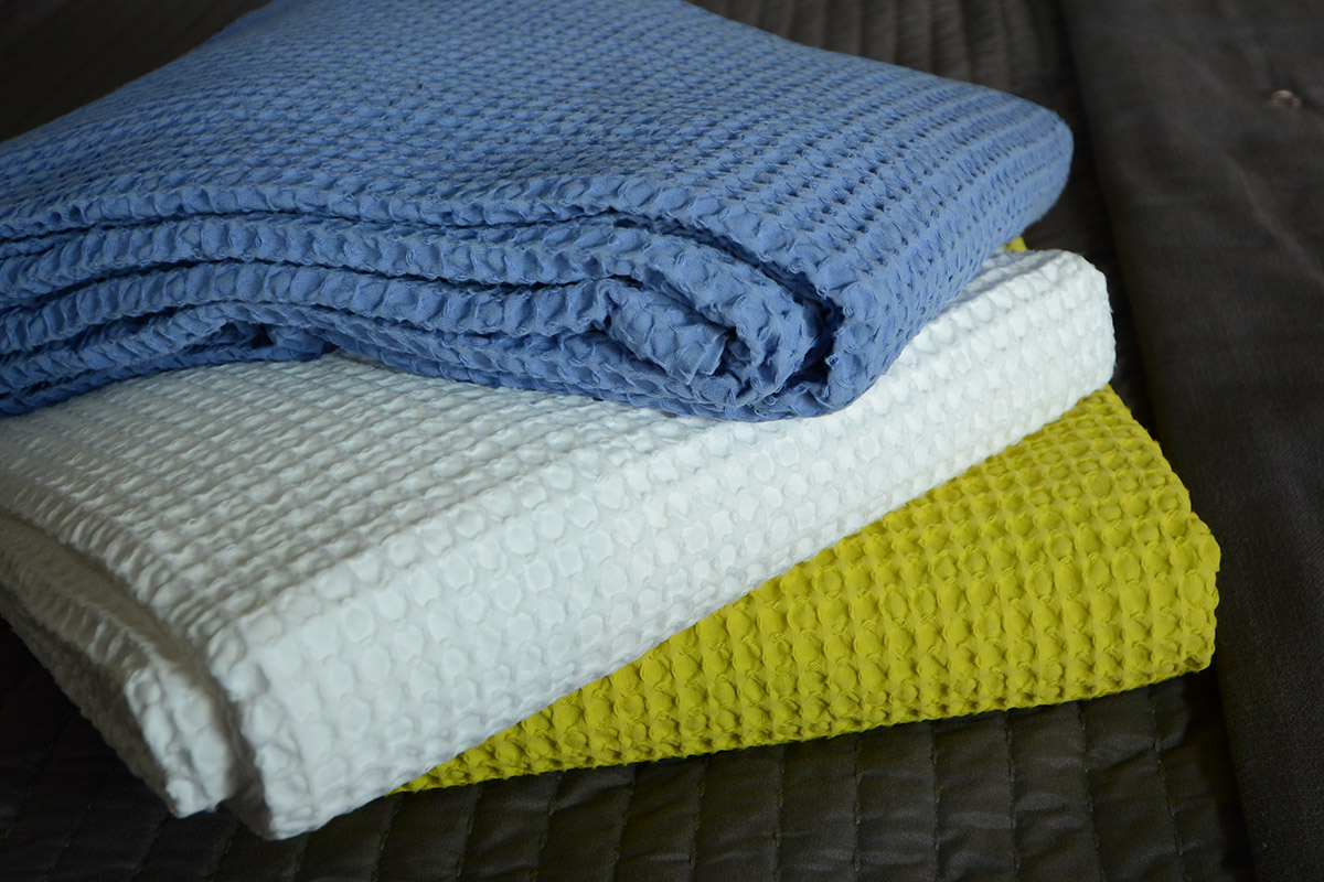 cotton waffle blankets in blue, white or lime