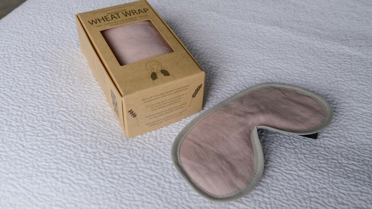 wheat wrap and eye mask in pink linen