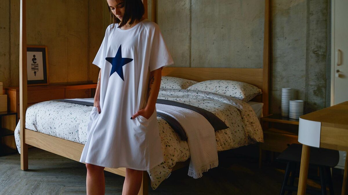 white-T-shirt-dress-with-navy-star