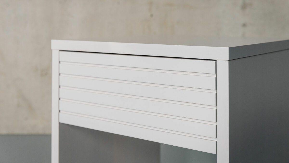 white bedside table detail