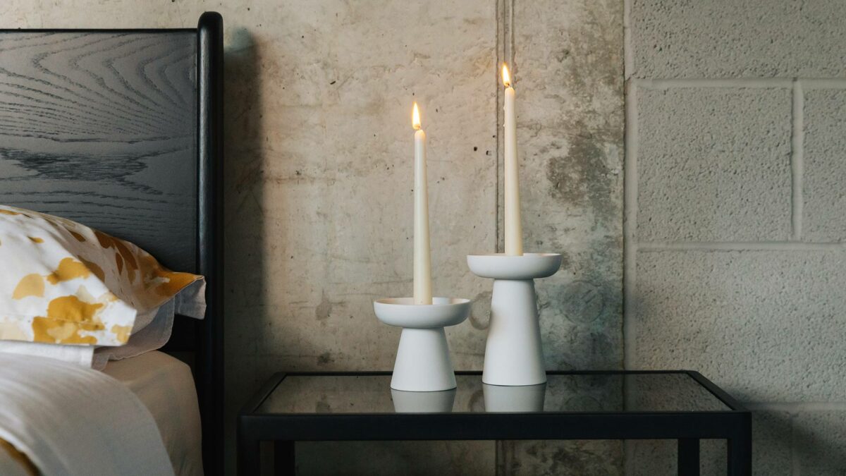 white ceramic candle holders for taper candles or chunky church candles